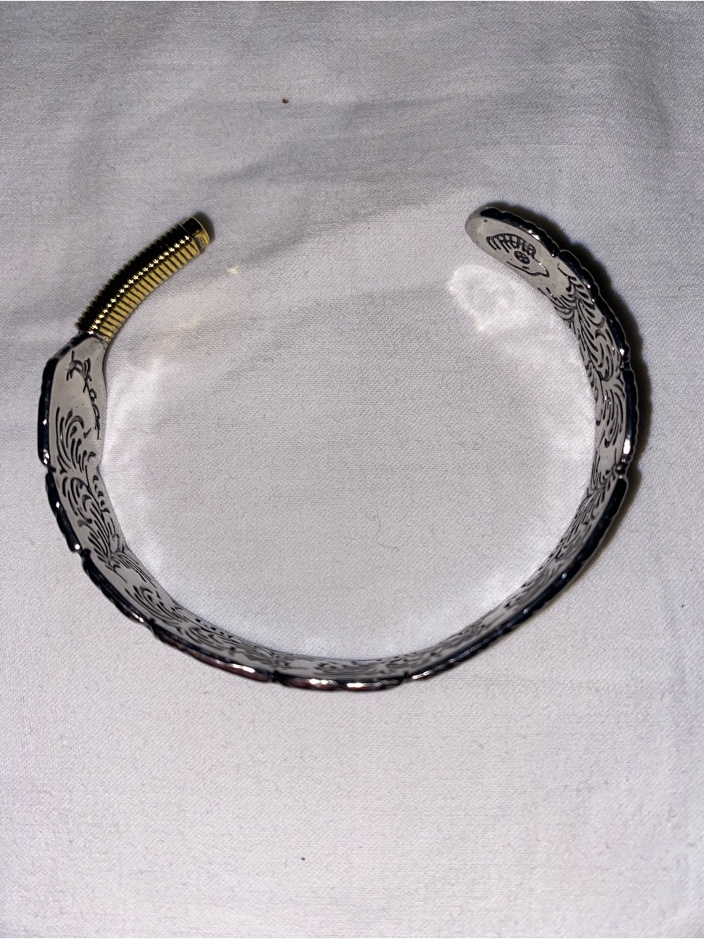 Amazon Two-Tone Silver and Gold Engraved Open Cuff Bracelet